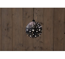 B.O. GLASKUGEL SCHWARZ MIT STERNEN 15CM / LED WARMWEISS - 2XAAA