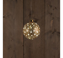 B.O. GLASKUGEL MATT GOLD MIT STERNEN 10CM /LED WARMWEISS - 2XAAA