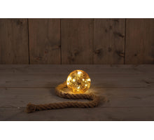 B.O. KUGEL GLAS MIT GOLDFOLIE 10CM AUF SCHNUR / 8LED WARMWEISS - 2XAA