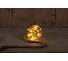 B.O. KUGEL GLAS MIT GOLDFOLIE 15CM AUF SEIL / 10LED WARM WEISS - 2XAA