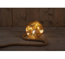 B.O. KUGEL GLAS MIT GOLDFOLIE 18CM AUF SEIL / 15LED WARM WEISS - 2XAA