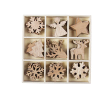 Kiste 36 Holzdeko 9 sortiert ''Weihnachten'' natur 3,5-4 cm