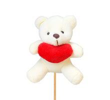 12er Pack Plüschbär mit rotem Herz creme auf 50cm Stock