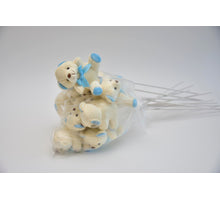 12 Plüschbären weiß mit blau auf 50cm Stock