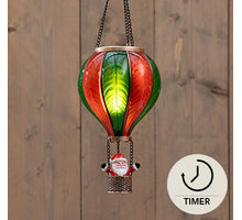 B.O. LUCHTBALLON MET KERSTMAN 20LED MET VLAMEFFECT 14X25CM ROOD/GROEN / 2XAAA IP44 BATTERYBOX AAN / 6/18H TIMER / UIT