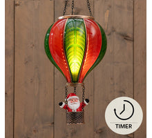 B.O. LUCHTBALLON MET KERSTMAN 24LED MET VLAMEFFECT 20X35CM ROOD/GROEN 2XAA IP44 BATTERYBOX AAN / 6/18H TIMER / UIT