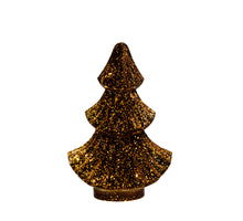 Weihnachtsbaum aus Glas mit 10 LEDs, 3x AAA Batterien, Timer, 15,5 x 9,5 x 24 cm, metallic-bronze.