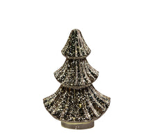 Weihnachtsbaum aus Glas mit 10 LEDs, 3x AAA Batterien, Timer, 15,5 x 9,5 x 24 cm, metallic anthrazit.