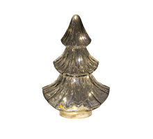 Weihnachtsbaum aus Glas mit 10 LEDs, 3x AAA Batterien, mit Timer, 15,5 x 9,5 x 24 cm, grau