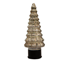 Weihnachtsbaum aus Glas, drehbar, mit 20 LEDs, 3x AA Batterien, mit Timer, 13 x 35 cm, metallic gold.
