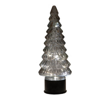 Weihnachtsbaum aus Glas, drehbar, mit 20 LEDs, 3xAA Batterien, mit Timer, 13 x 35 cm, grau