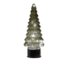 Weihnachtsbaum aus Glas, drehbar, mit 20 LEDs, 3xAA Batterien, mit Timer, 13 x 35 cm, grün.