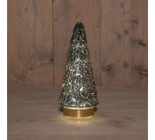 GLAS-WEIHNACHTSBAUM MIT 10 LED-LICHTERN, BATTERIEBETRIEBEN, MIT TIMER, 24,5 X 10,5 CM, ANTHRAZIT