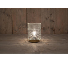 B.O. GLAS LAMPE KLAR MIT GOLD BASIS 12X17,5CM - 2XAAA