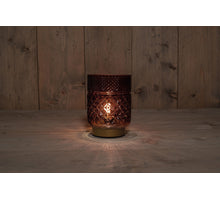 B.O. GLAS LAMPE BORDEAUX MIT GOLD FUSS 12X17,5CM - 2XAAA