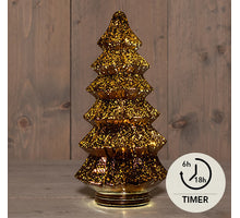 KERSTBOOMPJE GLAS 10LED 3XAAA BATTERIJ MET TIMER 13,5X26CM METALLIC BRONS