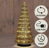 KERSTBOOMPJE GLAS DRAAIEND  20LED 3XAA BATTERIJ MET TIMER EN USB AANSLUITING 13,3X30CM METALLIC GOUD