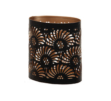 St. 1 Metall-Kerzenhalter ''Fächer'' oval schwarz/gold 9x6x10cm