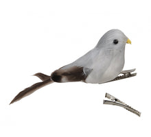 w/b. 8 feather birds/clip grey 3x11.5x4.5 cm