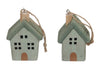 pb. 4 wooden houses/hanging green 5x3.5x7 cm