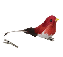 w/b. 8 feather birds/clip red 12.5x3 cm