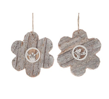 Holzblume mit Rinde Aufhänger 15x15x1.5cm 1pc 2 sortiert Wh