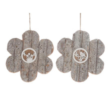 Holzblume mit Rinde Aufhänger 20x20x1.5cm 1pc 2 sortiert Wh