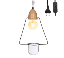 Metall Dreieck mit Holz Lampe 220V l.28 b.11.5 h.45 cm
