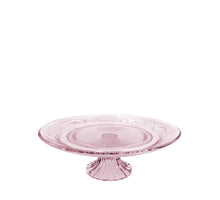 Glazen taartplateau met voetstuk Ø18xH7,5cm roze