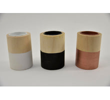 Tealight. 6x8,5cm 3ass. schwarz,weiß,kupfer