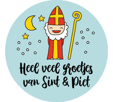 Rolle mit 500 Etiketten „Viele Grüße von Sinterklaas & Zwarte Piet“ Ø35