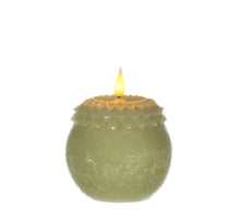 LED-Wachskerze Blüte Perle Ø9 H.12 cm Lindgrün mit Timer