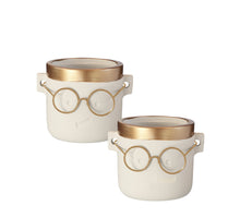 Topf Harry Zement mit Brille 2-fach sortiert 12,5x10x10cm ecru-gold