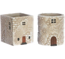 Blumentopf mediterranes Häuschen, H 8,5 cm, rund/quadratisch, 2er-Set
