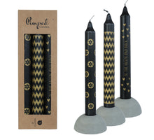 Verzierte Kerzen To the moon Ø2,2 h.20 cm schwarz & gold 3er-Set sortiert