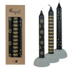 Verzierte Kerzen To the moon Ø2,2 h.20 cm schwarz &amp; gold 3er-Set sortiert