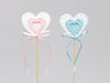 8 Holz Baby Herzen/Stick pink/blau 6x5,5 cm