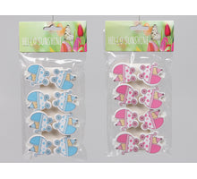 PBH. 8 Holzwiegen / Clip rosa / blau 3,5 cm