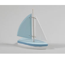 pb. 1 wooden boat blue/white 11x11cm