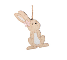 pb. 4 Holzkaninchen/hängend natur/rosa 6x11 cm