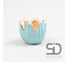 Tulpen-Wachskerzenhalter aus Zement, 8,5 x 6,5 cm, blau