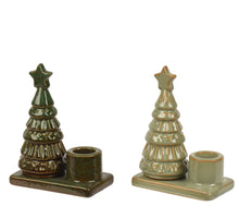 Kandelaar porselein tree reaction glazed 2col assortie L.9.1cm x W.5.3cm x H.12cm Creme/Groen