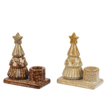 Kandelaar porselein tree reaction glazed 2col assortie L.9.1cm x W.5.3cm x H.12cm Bruin/Creme