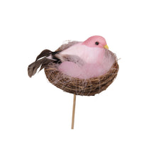 ca. 4 Nester mit Vogeleiern (2)/Stock rosa Ø 8 cm