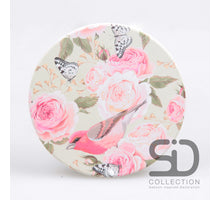 SET/4 ONDERZETTER ROND VOGEL & VLINDERS ROZE 10X10X0.7 CM