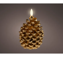 LED kaars wax pinecone fire flame effect binnen goud/warm wit D.9cm x H.13cm