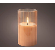 LED Kerze Glas BO innen rosa/warmweiß H12.5 D7.5cm