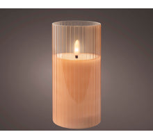 LED Kerze Glas BO innen rosa/warmweiß H15 D7,5cm