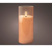 LED Kerze Glas BO innen rosa/warmweiß H17.5 D7.5cm