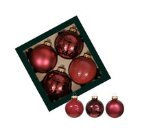 w/b. 4 glassballs/cap christmas red 100 mm